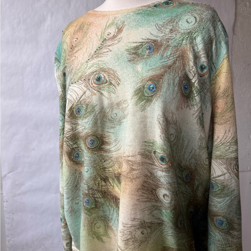 Alfred Dunner Multicolor Feather Print Sweatshirt